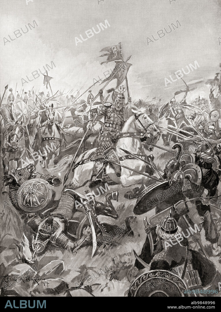 The victory of Heraclius at The Battle of Nineveh, the climactic battle of the Byzantine-Sassanid War of 602Ã¢â‚¬â€œ628. From Hutchinson's History of the Nations, published 1915.