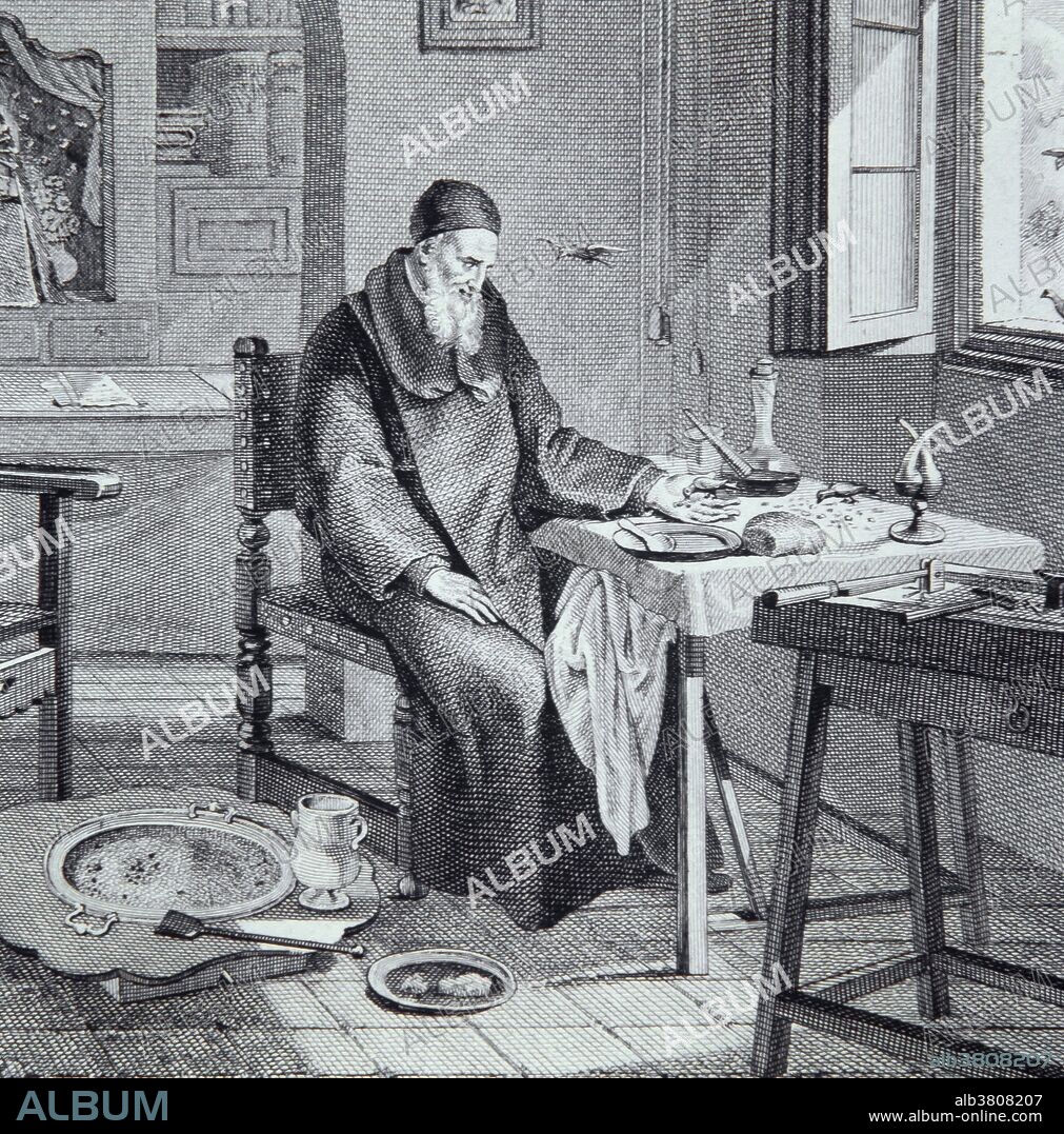 Interior de la Ermita de Sant Dimes. Plancha número XXX. Dibujo de Dutailly. Grabado de Mactet.Voyage pittoresque en Espagne, Louis-Joseph-Alexandre de Laborde. Museo de Montserrat, Barcelona, España.