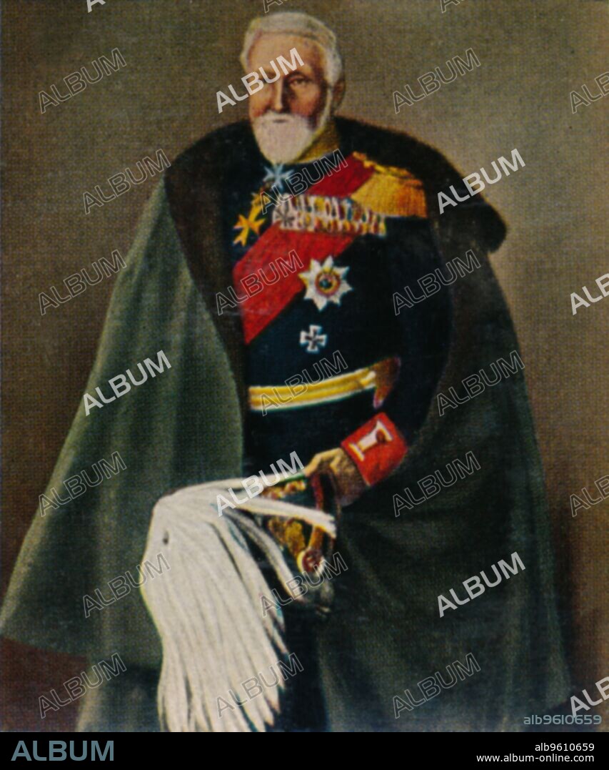 'Feldmarschall von Blumenthal 1810-1900', 1934. Count Karl Konstantin Albrecht Leonhard Graf von Blumenthal (1810-1900), Prussian Field Marshal, chiefly remembered for his decisive intervention at the Battle of Königgrätz in 1866, his victories at Wörth and Weissenburg and above all his refusal to bombard Paris in 1870 during the siege, which he directed. From "Die Großen der Weltgeschichte". [Eckstein-Halpaus, Dresden, 1934].