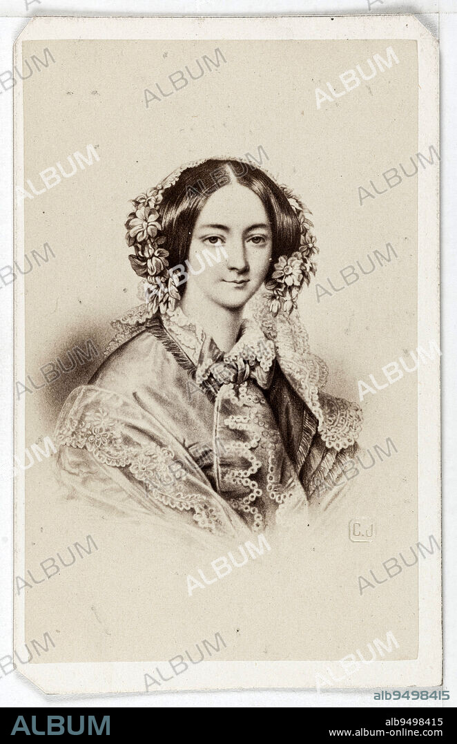 Portrait of the Duchess of Orléans (1814-1858), born Hélène de Mecklenburg-Schwerin., Charlet & Jacotin, Photographer, Between 1860 and 1890, 2nd half of the 19th century, Photography, Graphic arts, Photography, Albumen paper print, Dimensions - Work: Height: 8.8 cm, Width: 5.6 cm, Dimensions: Height: 9.5 cm, Width: 6.1 cm.