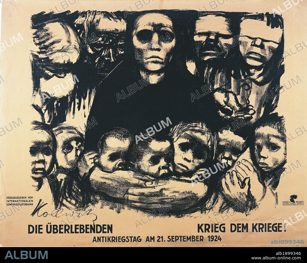 KAETHE KOLLWITZ. Germany - 20th century - Kathe Schmidt Kollwitz (1867-1945), Die Uberlebenden. Krieg dem Kriege! Poster for the Antiwar Day, 1924.