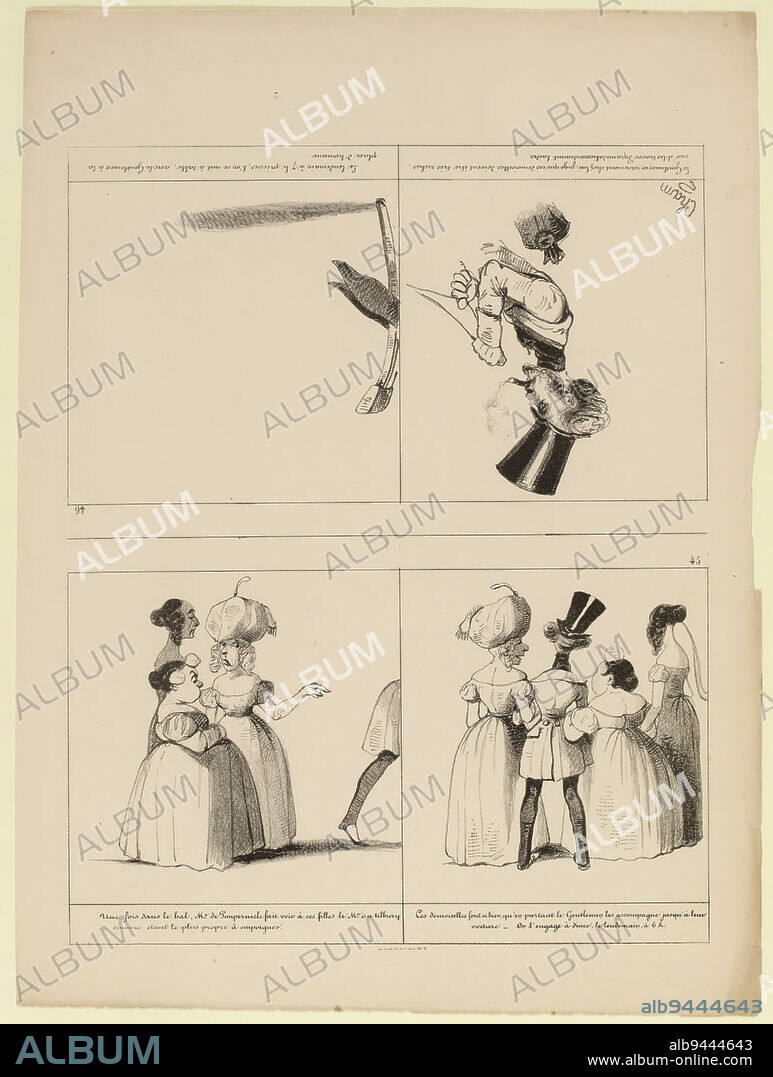 Once in the ball, Me de Poupernicle shows his daughters the Mr at the tilbury [...] / 45. [...] The gentleman, on returning home, judges that these young ladies must be very rich [... ] 46., Cham (Amédée Charles de Noé, known as), Draftsman-lithographer, Aubert, Printer-lithographer, In 1840, Print, Graphic arts, Print, Lithography, Dimensions - Work: Height: 34.9 cm, Width: 27.5 cm.
