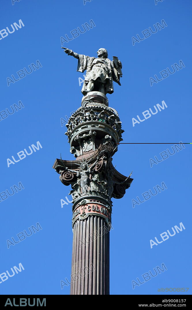 The Columbus Monument (Monumento a Colón or Mirador de Colón) a 60 m (197 ft) tall monument to explorer, Christopher Columbus at the lower end of La Rambla, Barcelona, Catalonia, Spain. Erected in 1888, in honour to Columbus first voyage to the Americas.