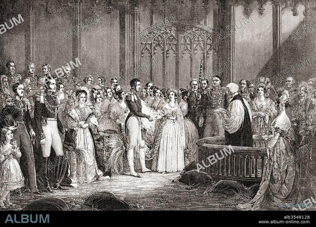 The marriage of Queen Victoria and Prince Albert of Saxe-Coburg and Gotha, 10 February 1840. Victoria, 1819 – 1901. Queen of the United Kingdom of Great Britain and Ireland. From The Century Edition of Cassell's History of England, published c. 1900.