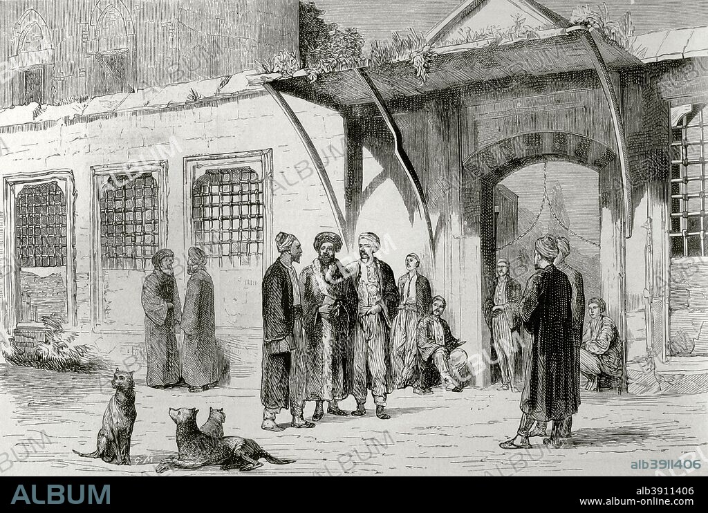 Turquía. Imperio Otomano. Constantinopla. Tipos de "ulemas" y de" softas", estudiantes religiosos del islam. Grabado. La Ilustración Española y Americana, 15 de julio de 1876. Biblioteca Histórico Militar de Barcelona. Cataluña, España.