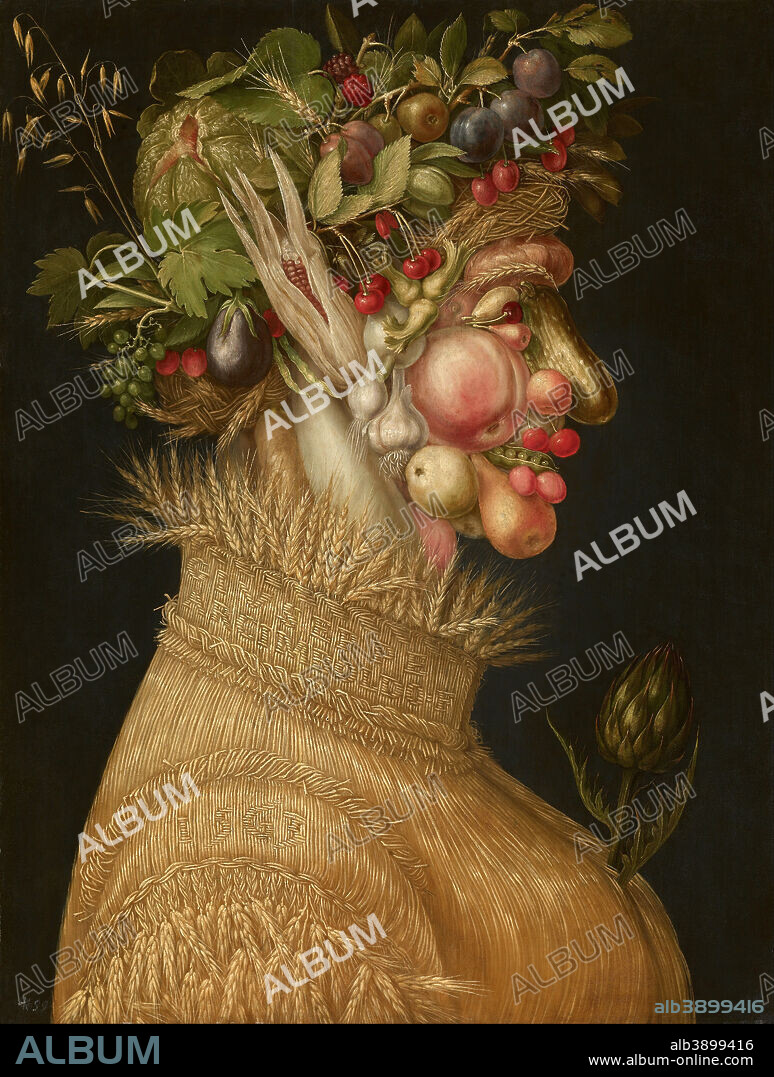 GIUSEPPE ARCIMBOLDO. The Summer. Date/Period: 1563. Painting. Oil on panel. Height: 670 mm (26.37 in); Width: 508 mm (20 in).