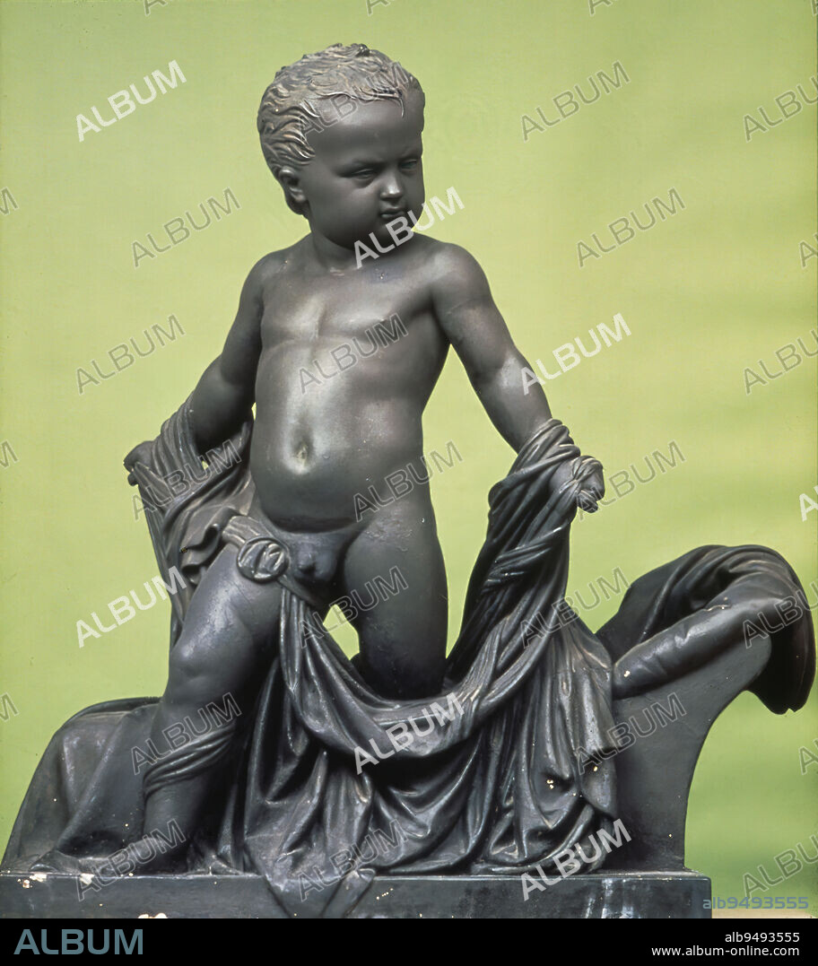 Carl Eneas Sjöstrand, 11.9.1828, Stockholm, Sweden, 14.2.1906, Stockholm, Sweden, Kullervo Tearing His Swaddling Clothes, Kullervo Bursts His Swaddling Bands, 1858, 97 × 91 × 52 cm, plaster.