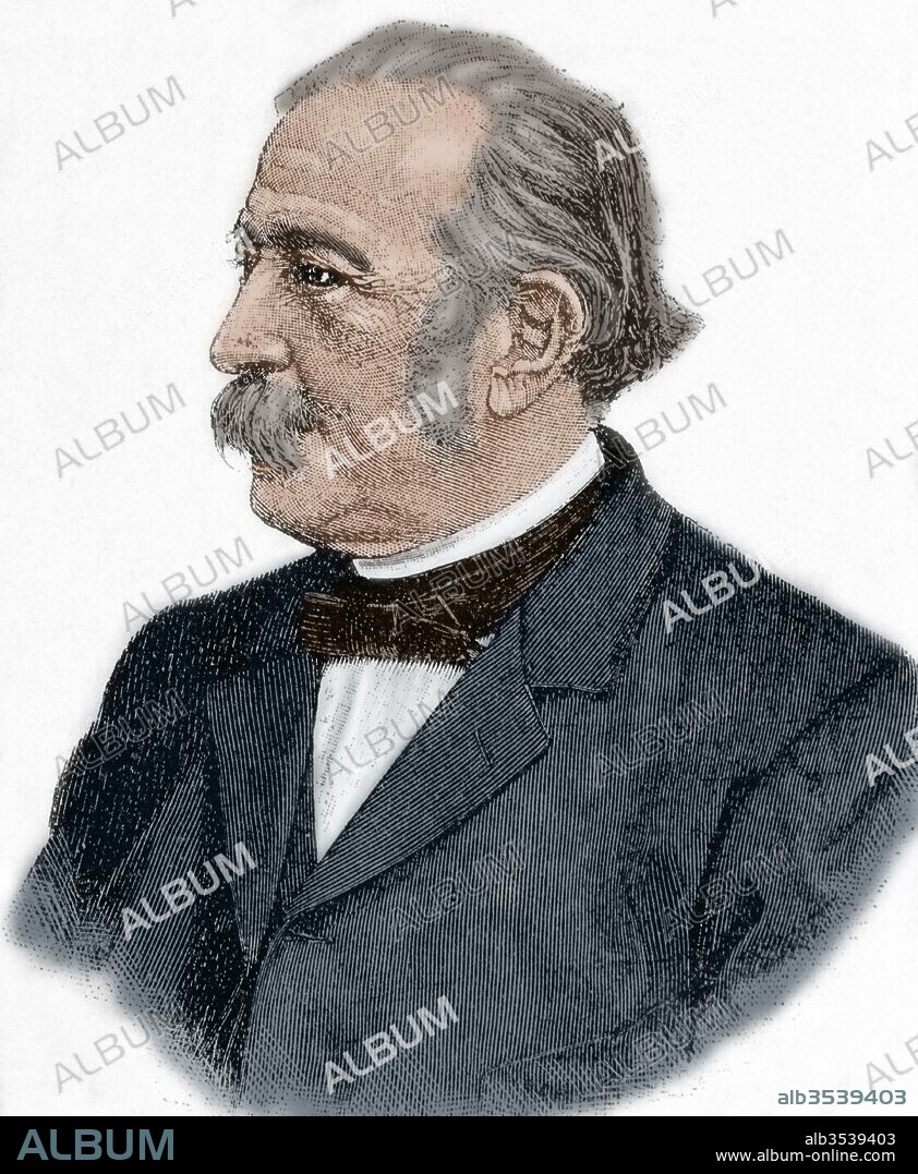 Theodor Fontane (1819-1898). German writer. Portrait. Engraving. Colored.