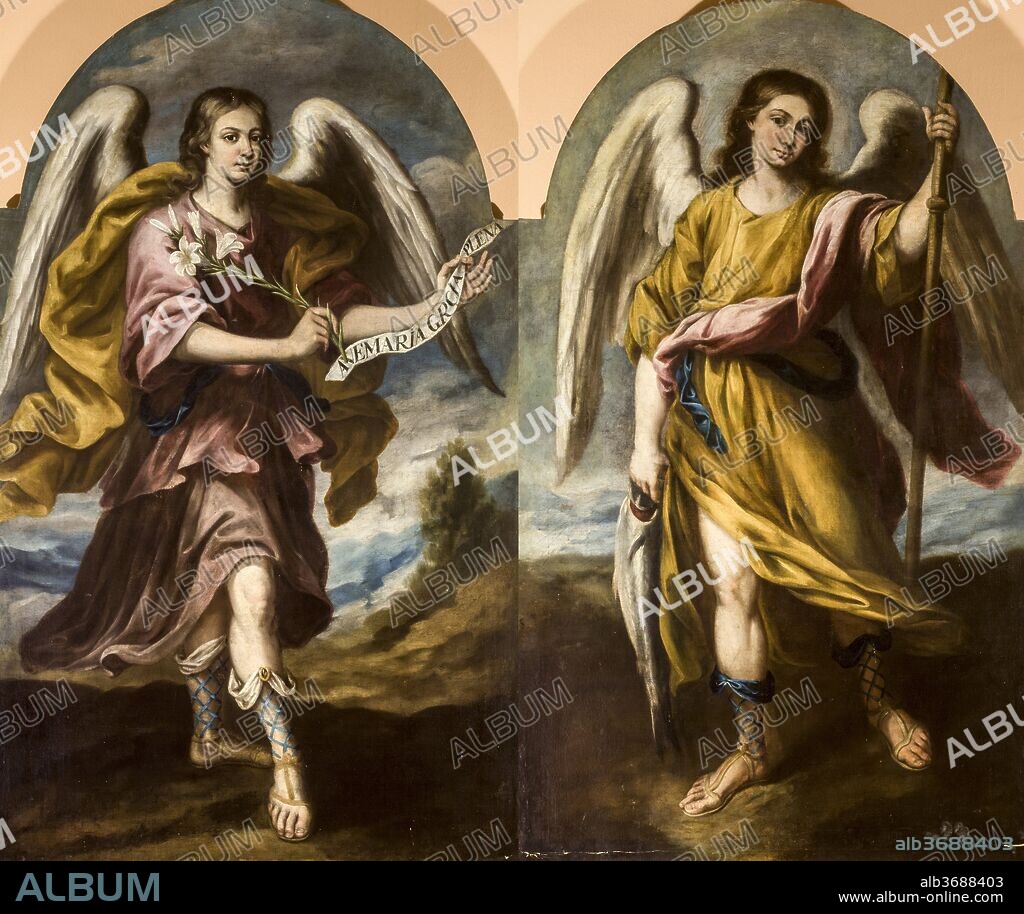 ALONSO MIGUEL DE TOBAR. Alonso Miguel de Tovar / "San Gabriel / San Rafael", Oil on canvas, Sevillian school, 1.76 x 1.10 m.