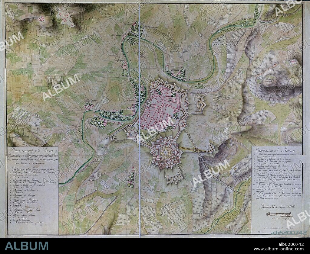 MARTIN ZERMEÑO JUAN / MARTIN CERMEÑO JUAN. PLANO GENERAL DE LA PLAZA Y DE LA CIUDADELA DE PAMPLONA - 1756.