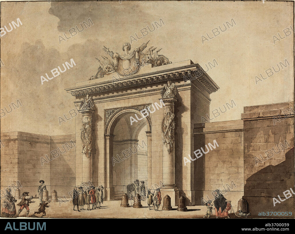 STUDIO OF CLAUDE NICOLAS LEDOUX. Portal of the Hôtel d'Uzès, rue Montmartre, Paris. Dated: 1768 or 1784. Dimensions: overall: 39.7 x 54 cm (15 5/8 x 21 1/4 in.). Medium: pen and black ink with watercolor on laid paper.