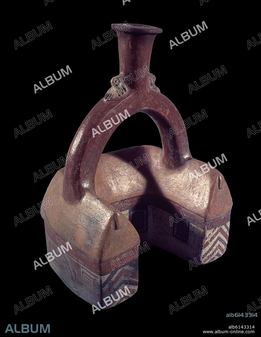 VASIJA DE CERAMICA EN FORMA DE VIVIENDA PALACIEGA- PERU- CULTURA CHIMU-INCA - 1470-1533 DC.