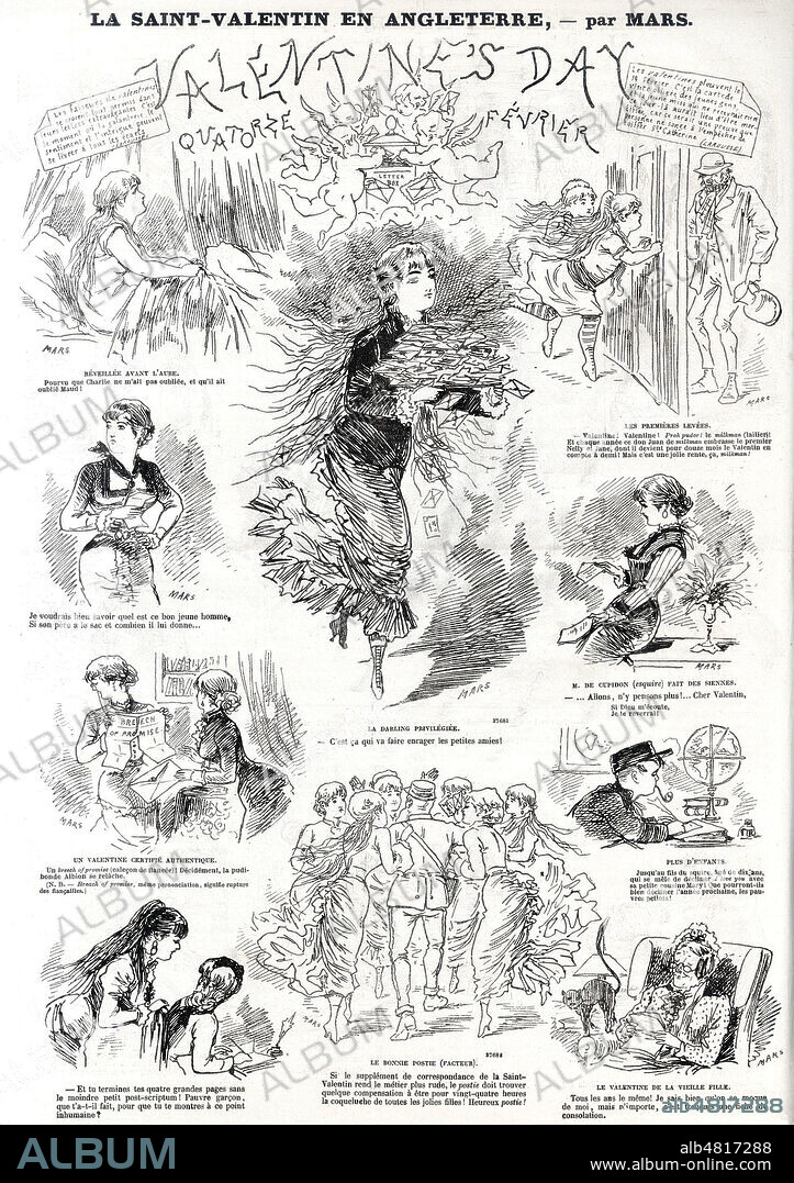 Valentine's day (La Saint Valentin). Caricature de MARS (1849-1912) pour le Journal amusant du 15 fevrier 1879. Credit : Collection Grob/Kharbine-Tapabor.