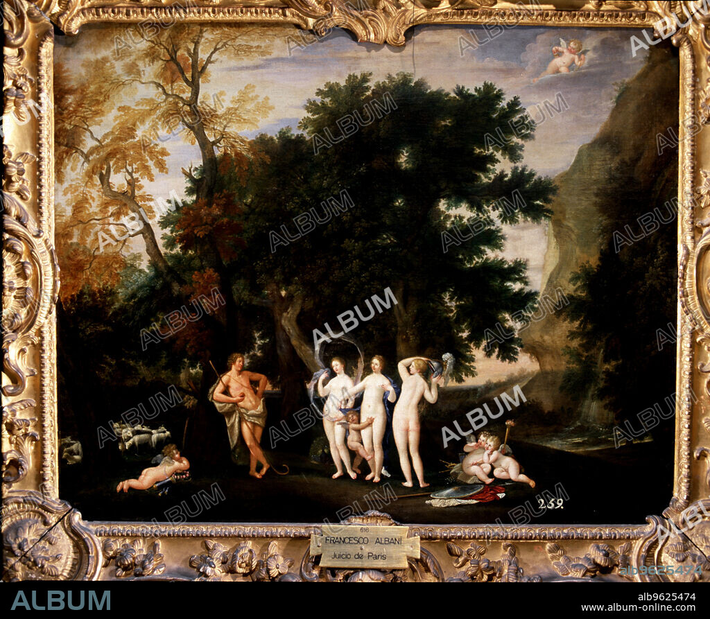 Judgement of Paris, the shepherd Paris has to give the golden apple to the most beautiful of the goddesses: June, Minerva and Venus.