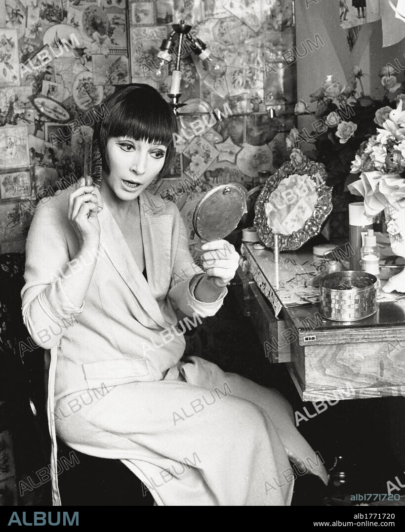Valentina Cortese's going to perform Lulù. Italian actress Valentina Cortese during make-up that permits her to become Lulù, before one of the performances of Frank Wedekin's tragedy, at Teatro Piccolo. Milan, 1972.