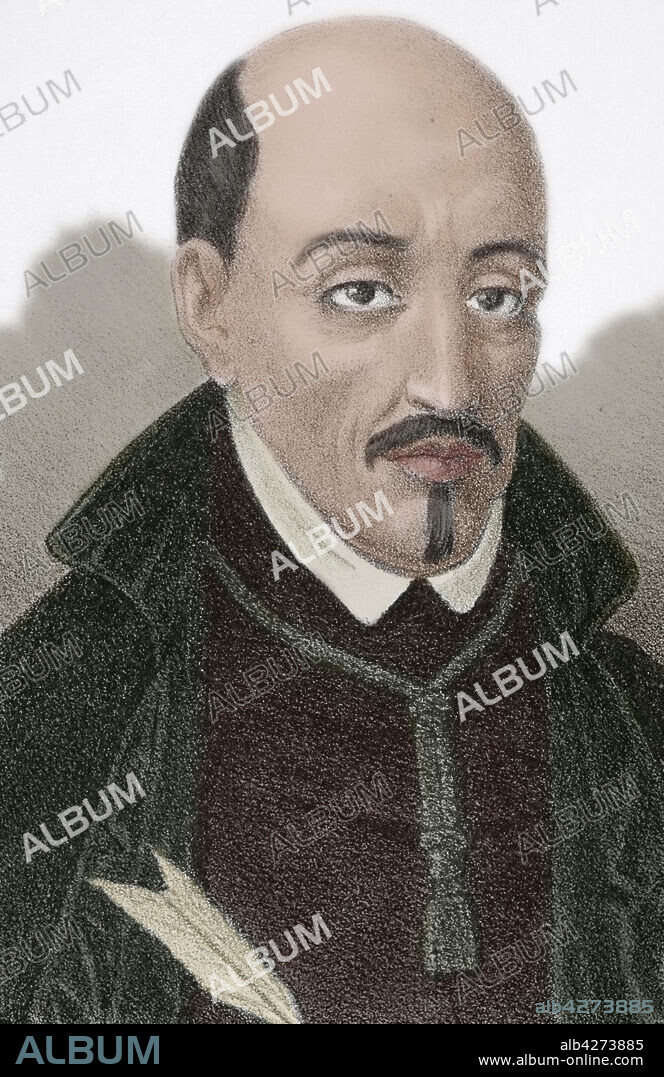 Luis de Góngora (Córdoba, 1561-Córdoba, 1627). Dibujo por Letre. Retrato, detalle. Litografía. Coloreada. Crónica General de España, Historia Ilustrada y Descriptiva de sus Provincias. Andalucía, 1867.