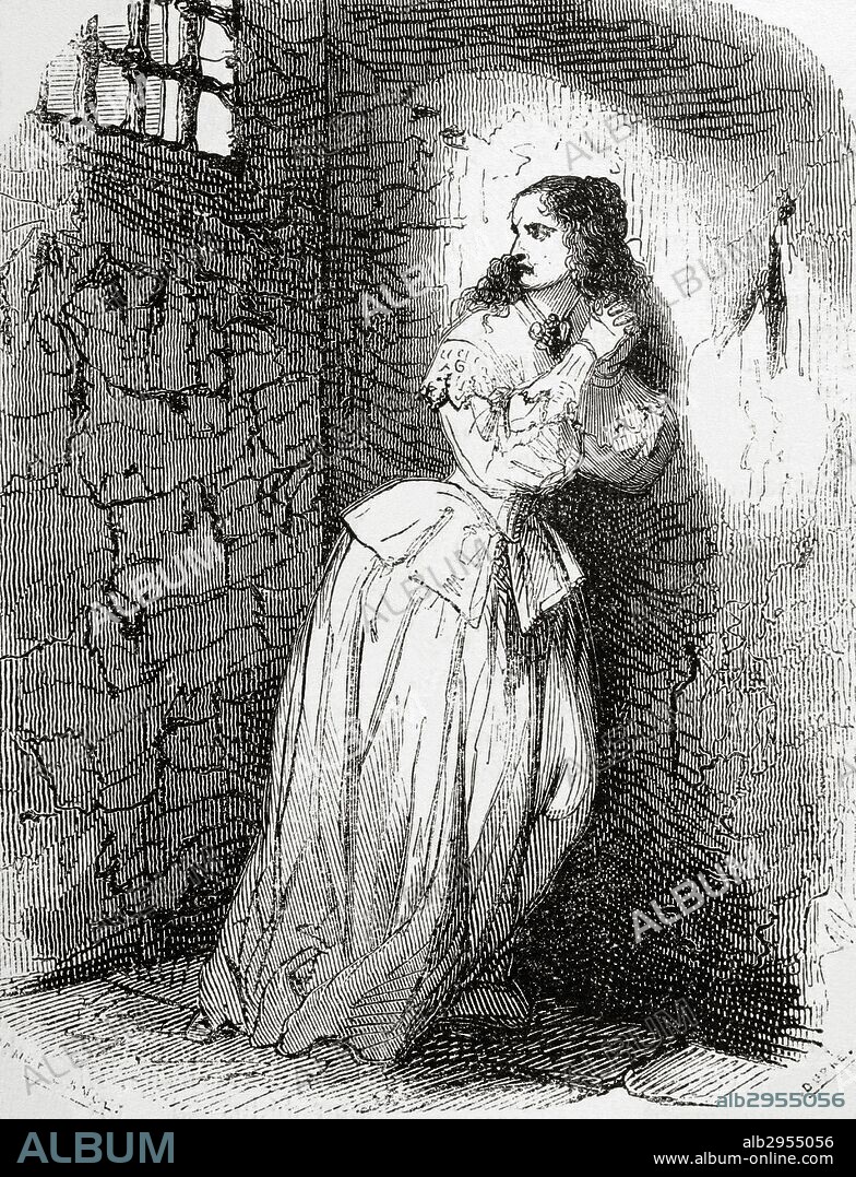 María Luisa de Gonzaga (1611-1667). Noble dama francesa de la casa de Gonzaga. Fue reina consorte de dos reyes polacos: Ladislao IV Vasa y su hermano Juan II Casimiero Vasa. Maria Luisa de Gonzaga encarcelada en la fortaleza de Vicennes por orden del rey Luis XIII de Francia, por su oposición al matrimonio con Gastón de Orleans. Grabado s. XIX.