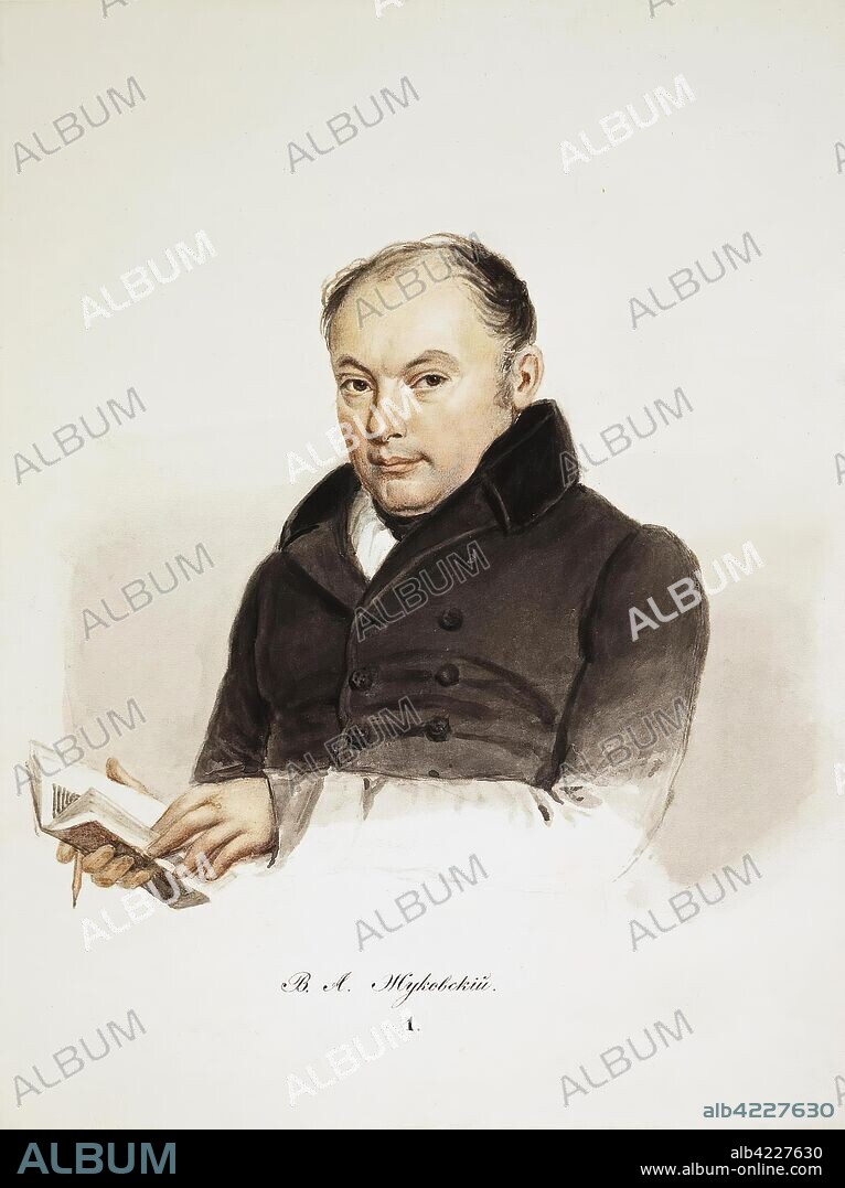 IVAN REIMERS. 'Portrait of Vasily Zhukovsky'. Series "Portraits of the Tutors of Future Emperor Alexander II". Russia, 1837. Dimensions: 33,5x26,8 cm.