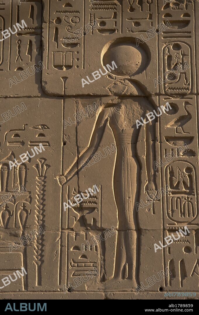 ARTE EGIPCIO. EGIPTO. Relieve con la representación de la diosa BASTET o BAST. Iconográficamente se la representa con la cabeza de gato o de león. Deidad de la música y de hogar. Relacionada con la diosa de la guerra SEKHMET. emplo de Karnak. Noroeste de Luxor. Egipto.