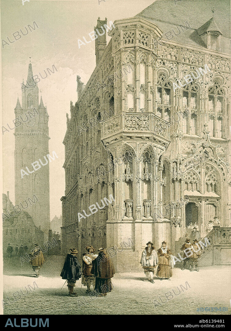 FRANÇOIS STROOBANT (1819/1916). GRABADO-AYUNTAMIENTO DE GANTE(BELGICA).