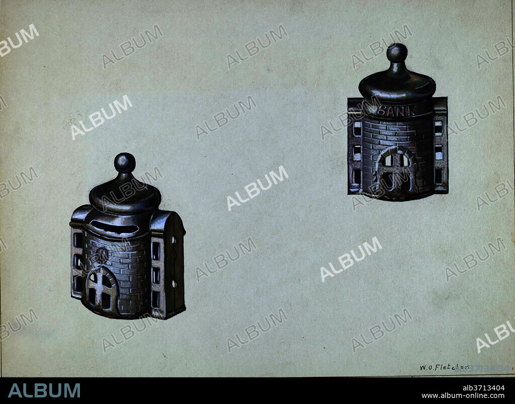 WILLIAM O. FLETCHER. Byzantine Dome Coin Bank. Dated: c. 1938. Dimensions: overall: 21.5 x 29.1 cm (8 7/16 x 11 7/16 in.)  Original IAD Object: 3 3/4" high, 2 7/16" wide; 1 7/8" deep. Medium: watercolor, gouache, and graphite on paper.