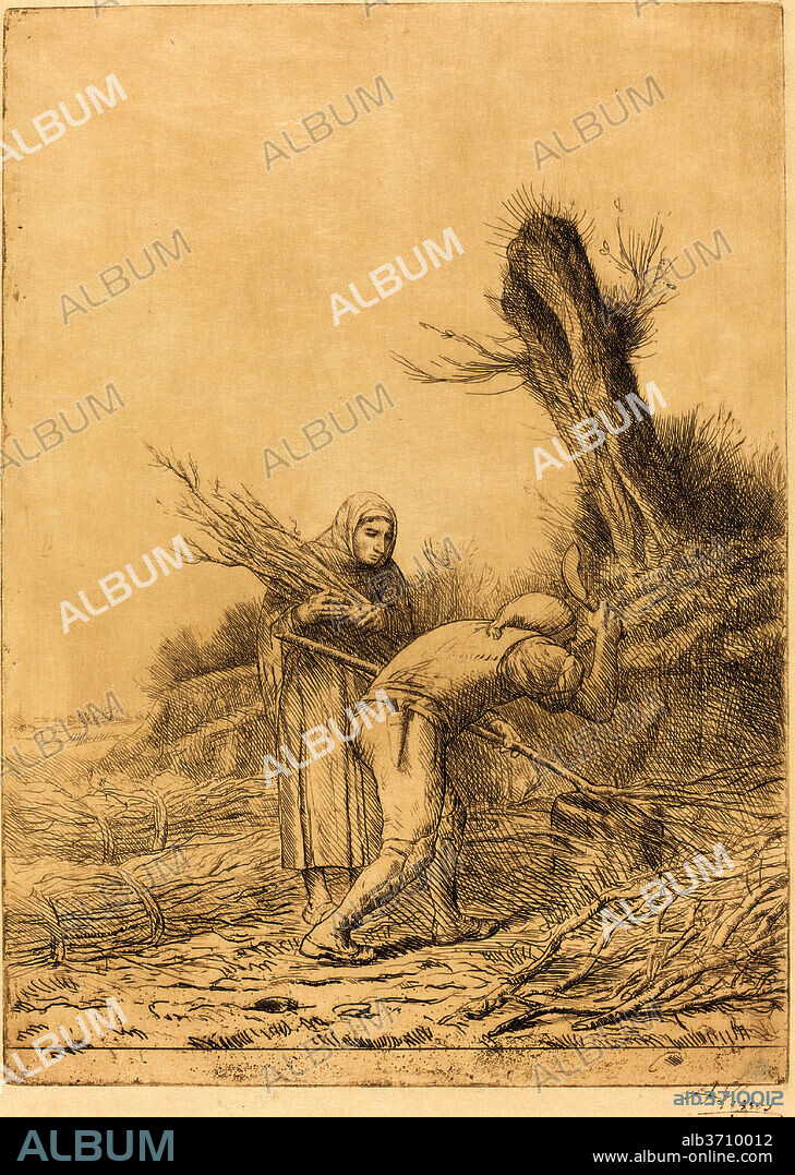 ALPHONSE LEGROS. Fagot-makers (Les faiseurs de fagots). Medium: etching.