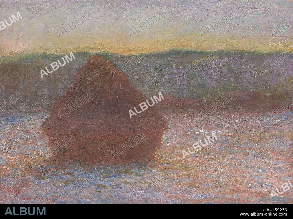 Stack of Wheat (Thaw, Sunset). Claude Monet; French, 1840-1926. Date: 1891. Dimensions: 64.4 × 92.5 cm (25 3/8 × 36 7/16 in.). Oil on canvas. Origin: France.