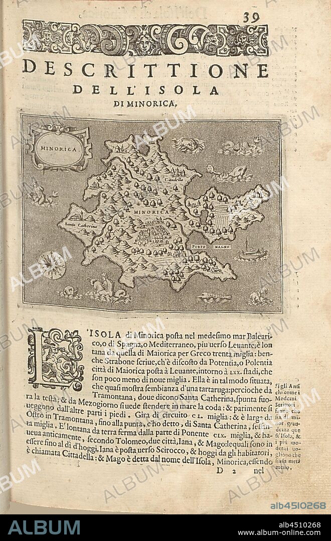 Minority, Map of the island of Menorca, Fig. 10, p. 39, Porro, Girolamo (ill.), 1575, Thomaso Porcacchi, Girolamo Porro: L' isole piu famose del mondo. Il secondo libro. In Venetia: apresso gli Heredi di Simon Galignani, 1590.