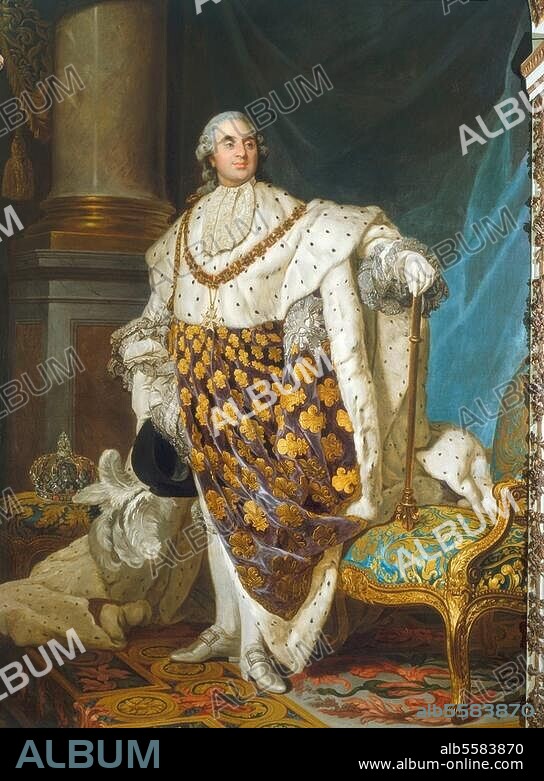 Louis XVI, roi de France (1774-92) . Versailles 23.8.1754 - (exécuté) Paris 21.1.1793. "Portrait de Louis XVI en costume de sacre". Peinture, vers 1777, de Joseph-Siffred Duplessis (1725-1802). Paris, Musée Carnavalet.