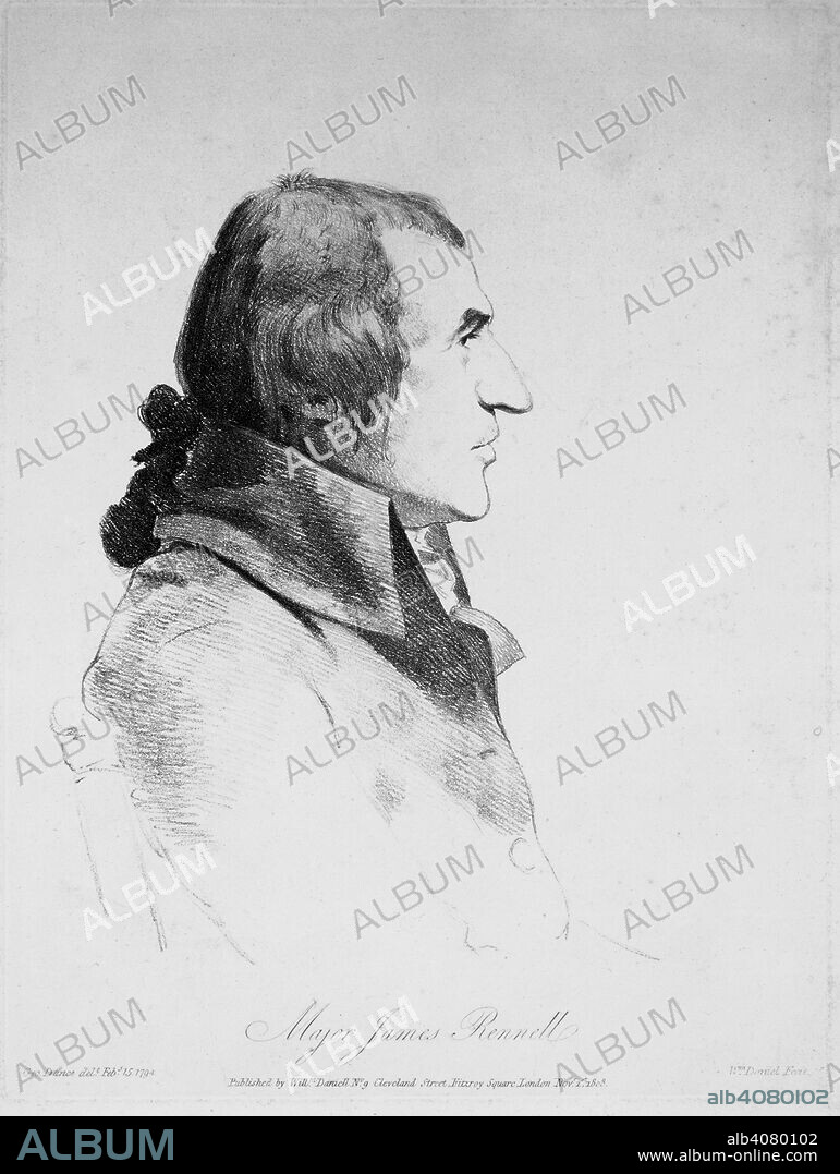 WILLIAM DANIELL. Major James Rennell. 1808. Portrait of Major James Rennell. Soft ground etching.  Originally published/produced in 1808. . Source: P633,.