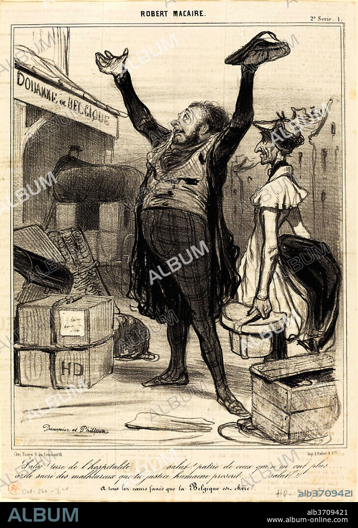 HONORE DAUMIER. Salut! Terre de l'hospitalité... Dated: 1840. Medium: lithograph on newsprint.