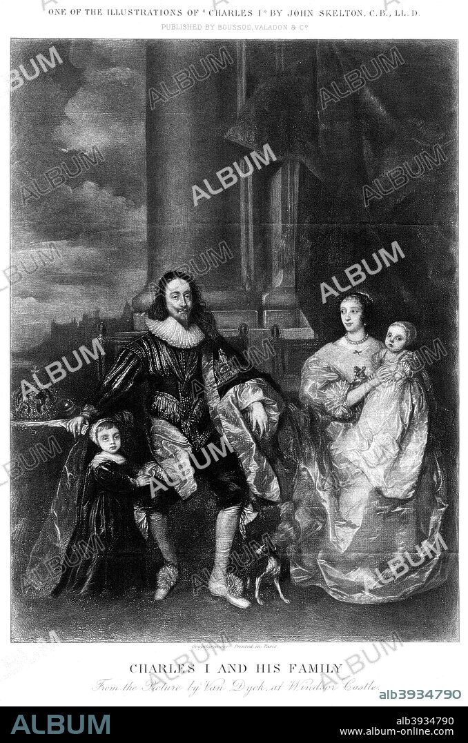 King Charles I (1600-1649) and his family. Charles I was King of England, Scotland and Ireland from 1625 until his execution in 1649. He famously engaged in a struggle for power with the Parliament of England, indeed many feared he was attempting to gain absolute power. His last years were marked by the English Civil War. Charles was defeated in the first Civil War (1642-1645), after which Parliament expected him to accept demands for a constitutional monarchy. He instead remained defiant by attempting to forge an alliance with Scotland and escaping to the Isle of Man. This provoked a second Civil War (1648-1649) and a second defeat for Charles, who was subsequently captured, tried, convicted, and executed for high treason. The monarchy was then abolished and a republic called the Commonwealth of England was declared. Charles's son, Charles II, became King after the restoration of the monarchy in 1660.