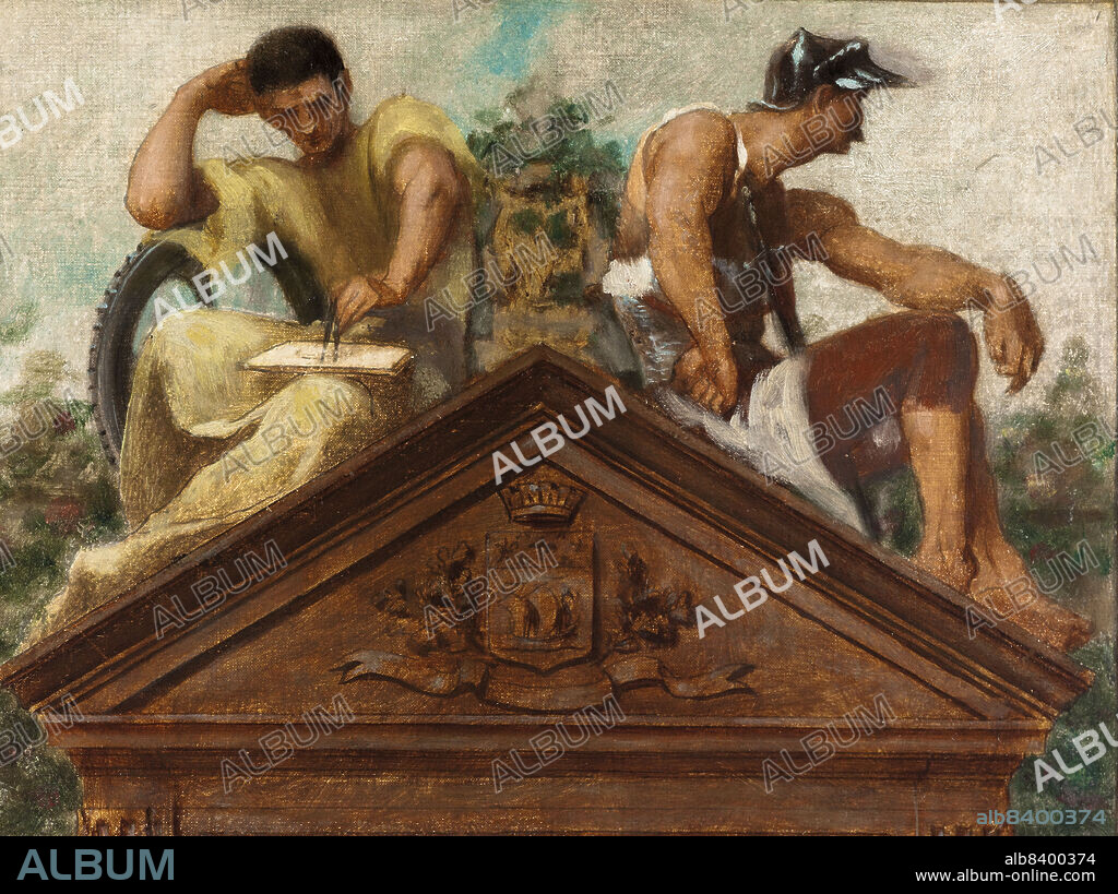 GUSTAVE BOULANGER. Esquisse pour la salle des mariages de la mairie du 13ème arrondissement : Vertus civiques., 1878. Sketch for interior of reception hall for marriages. Civic virtues.