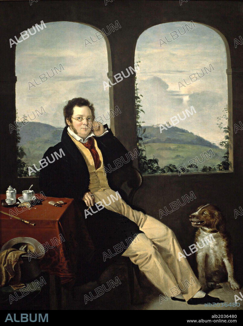 GÁBOR MELEGH. Franz Schubert, 1827, Oil on panel, 61.5 cm x 48.5 cm.