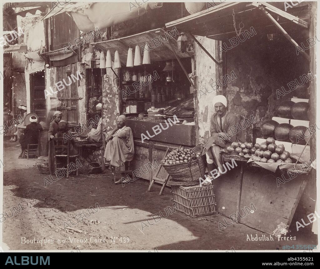 Abdullah Frères, Turkish, active 1858-1899, Boutiques au Vieux Caire, ca. 1880, albumen print, Image: 8 × 10 1/4 inches (20.3 × 26 cm).