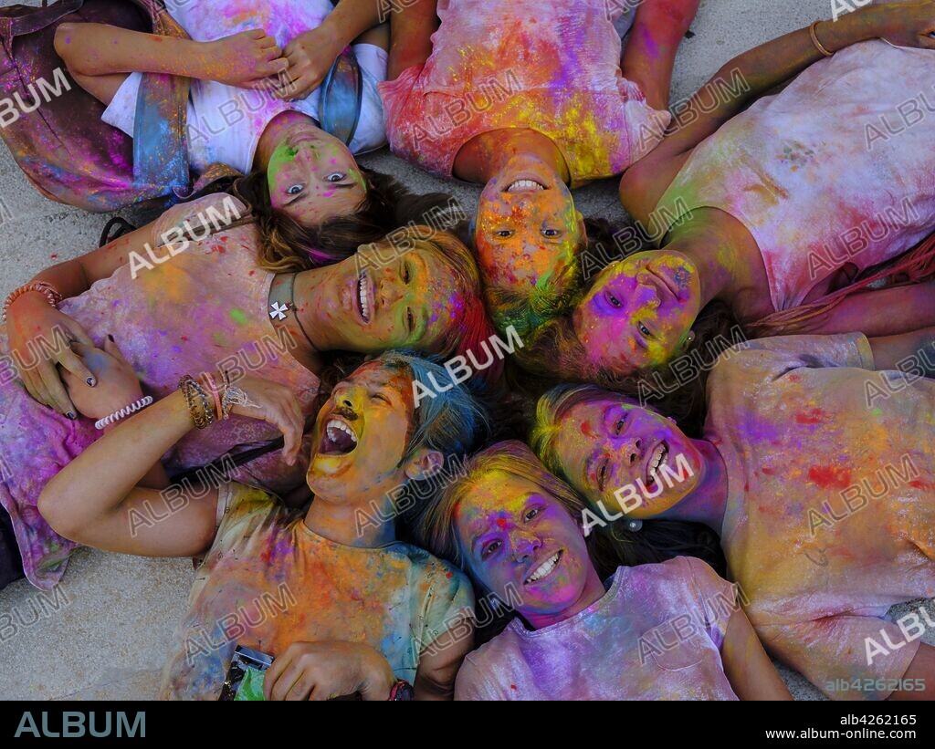 fiesta Holi infantil, Llucmajor, Mallorca, balearic islands, Spain.