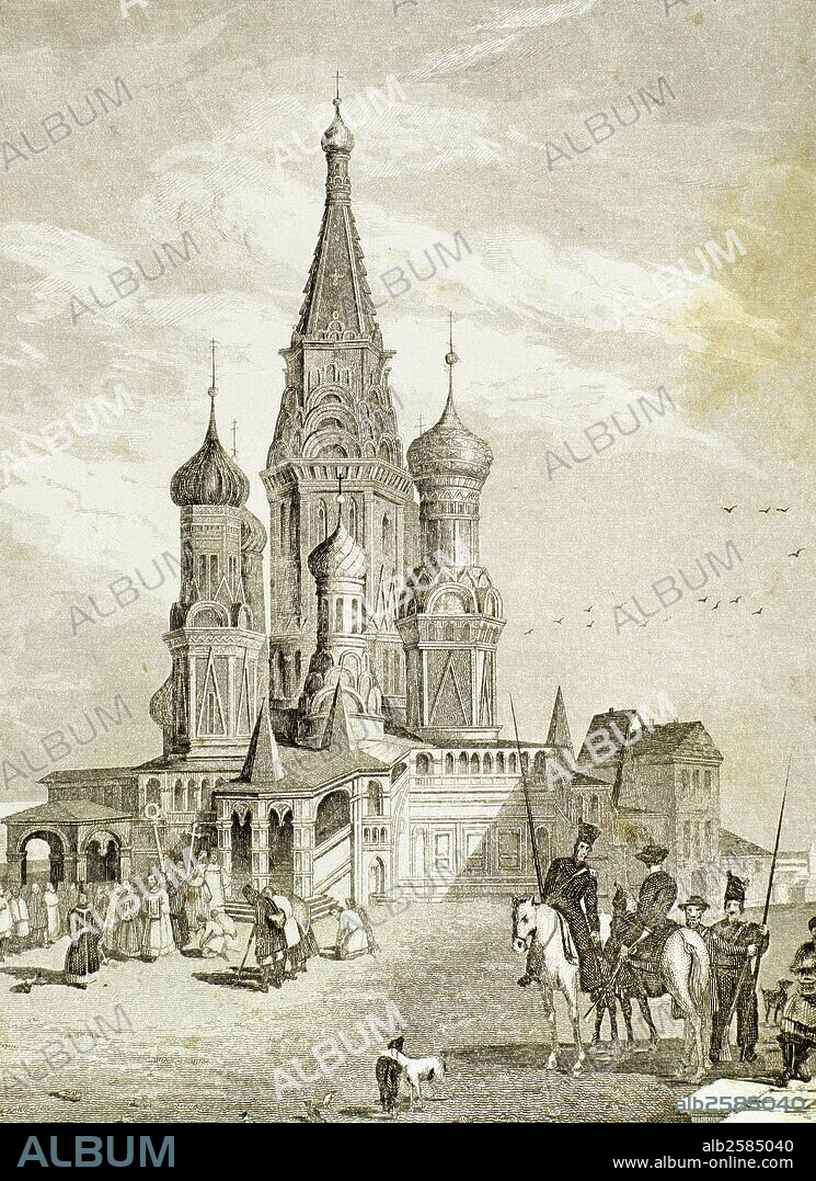 Russia. Moscow. The Cathedral of Vasily the Blessed, commonly known as Saint Basil's Cathedral (1560). Engraving. 19th century.