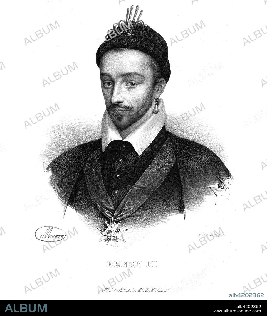 Henry III, King of France, (c1820s). Henry (1551-1589) came to the throne in 1574. His reign was dominated by the continuing strife between Catholics and Protestants known as the French Wars of Religion. On 2 August 1589 Henry was assassinated by friar Jacques Clement for his opposition to the Catholic Holy League founded by Henri, Duke of Guise, who had been murdered the previous year, possibly by Henry's order. Clement stabbed the king having been allowed access to him on the pretext of having an important message to deliver.