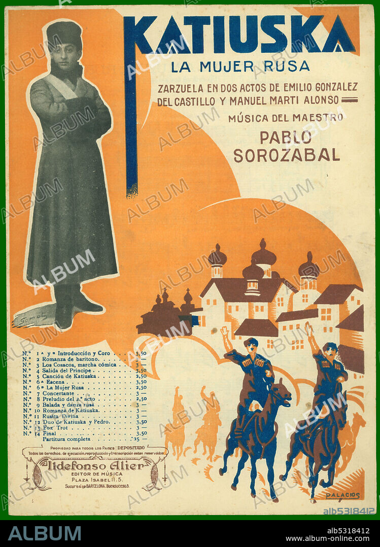 Partitura musical de la zarzuela Katiuska, la mujer rusa, de Pablo Sorozabal. Año 1915.