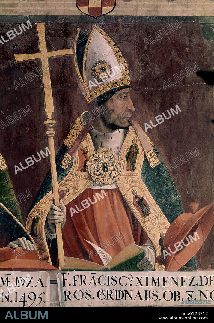 JUAN DE BORGOÑA. CARDENAL CISNEROS (1436-1517) CONFESOR DE LA REINA ISABEL LA CATOLICA Y ARZOBISPO DE TOLEDO - PINTURA MURAL DE LA SALA CAPITULAR - 1504.