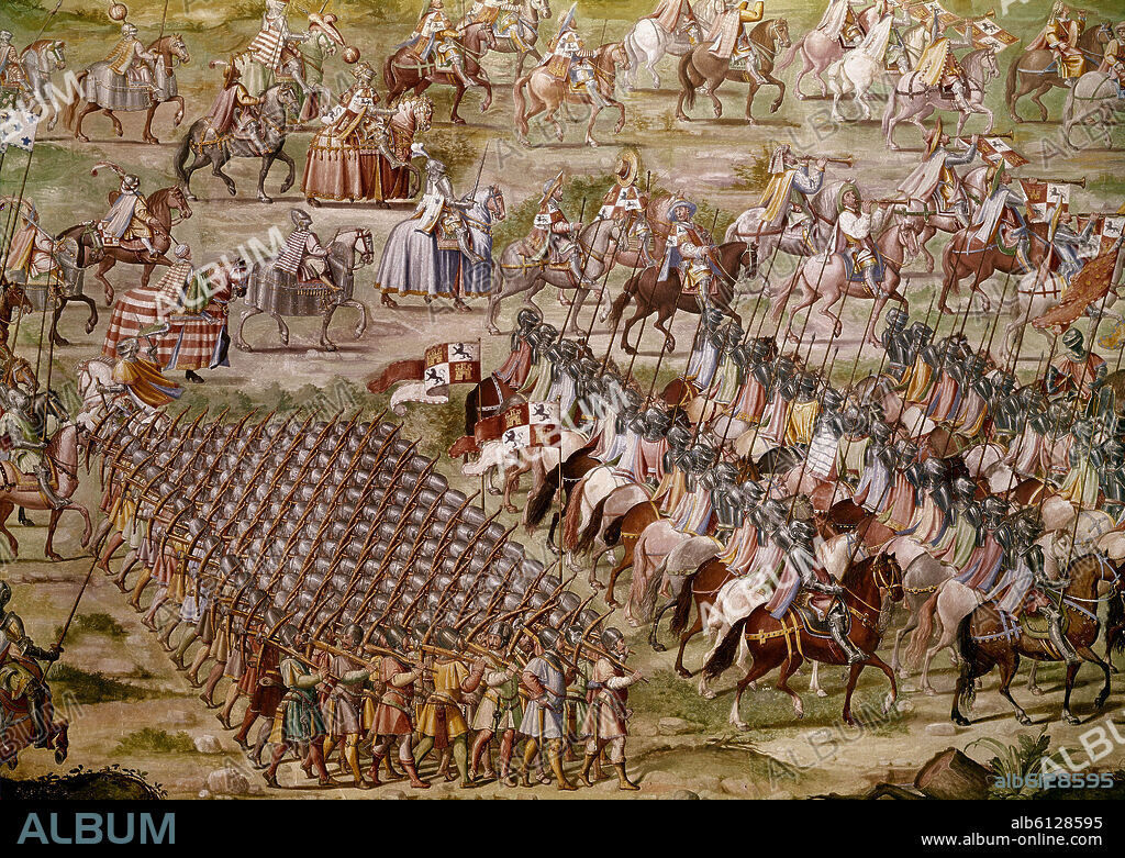 GRANELLO-TAVARON-CASTELLO Y CAMBIASSO. BATALLA DE HIGUERUELA - VICTORIA DE JUAN II DE CASTILLA SOBRE LOS NAZARIES EN GRANADA EL 1 DE JULIO DE 1431-DETALLE DE LOS BALLESTEROS - 1591.