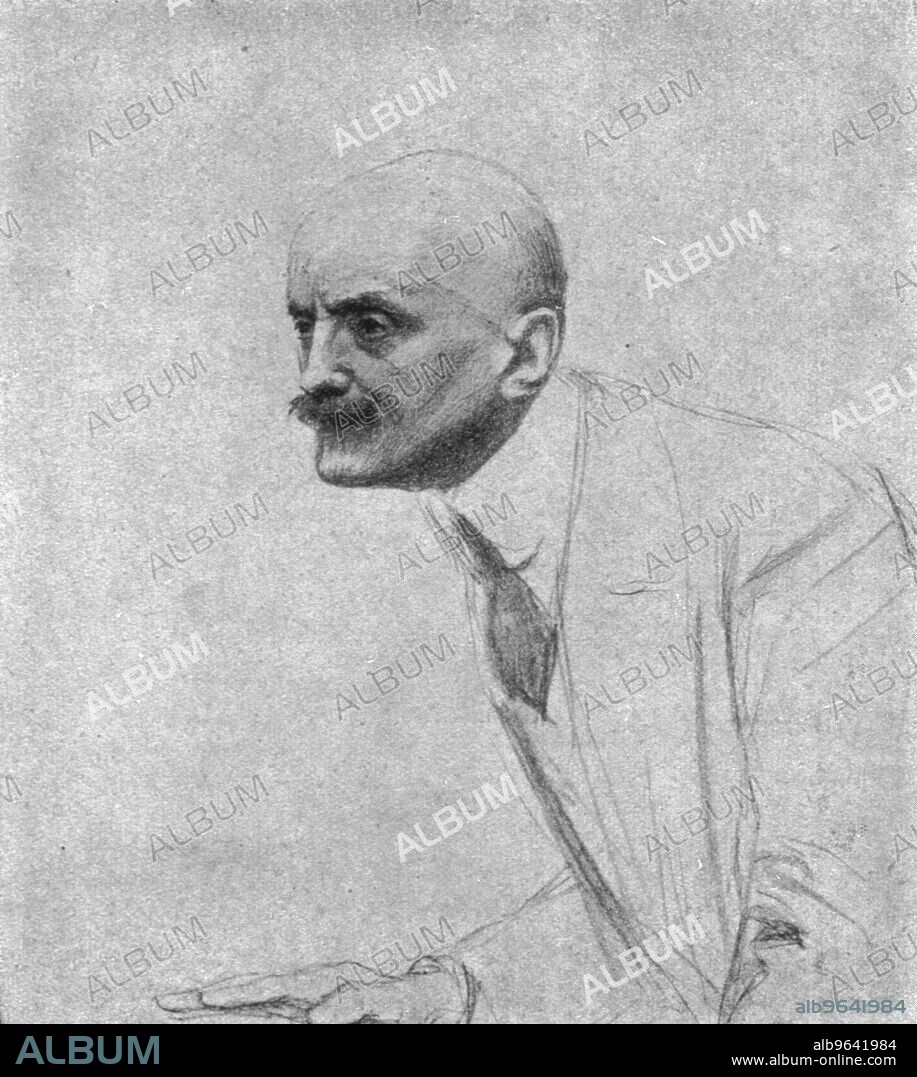 E FRIANT. 'Le defaitisme et les grands proces; le proces Caillaux; M Joseph Caillaux presentant sa defense, le 21 avril 1920', 1920. From "L'Album de la Guerre 1914-1919, Volume 2" [L'Illustration, Paris, 1924].
