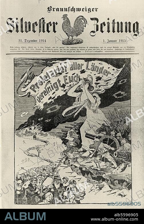 ANÓNIMO. World War 1. - "Proletarians of all countries unite".- (Anti war propaganda). Title page of magazine "Volksfreund", ed. by August Thalheimer, Silvesterausgabe, Braunschweig, 31.12.1914/1.1.1915.