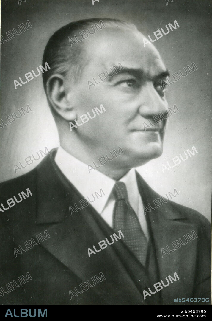 Portrait of Mustafa Kemal Ataturk, the first president of the Turkish Republic. Born in Salonika in 1882. Up to the time of his death in 1938, his leadership enable the Republic to make great forward strides politically to become a modern state.