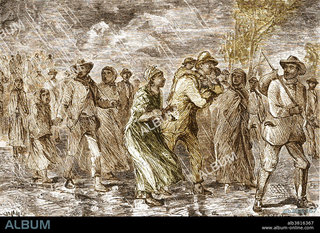 Fugitive slaves are fleeing from the Maryland Eastern Shore to an Underground Railroad depot in Delaware. Methods of escape were many. One woman slave simply put on her master's suit and hat and took a train north.