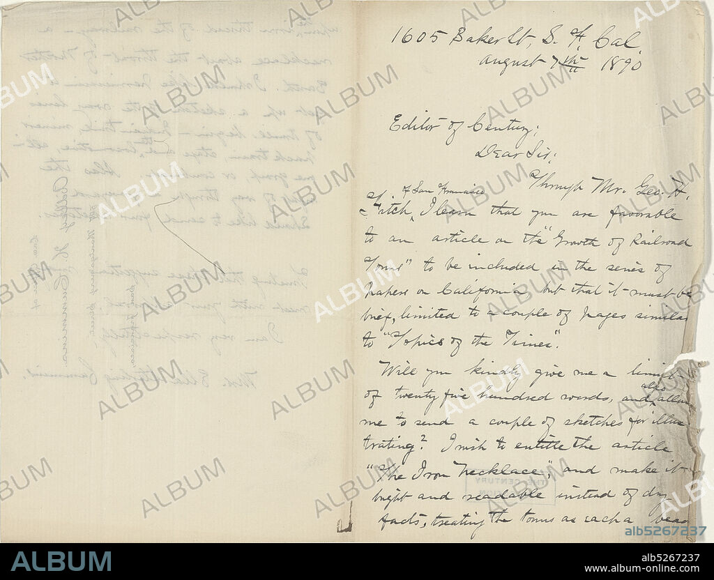 Cummins, Ella Sterling, text, Correspondence, 1890.