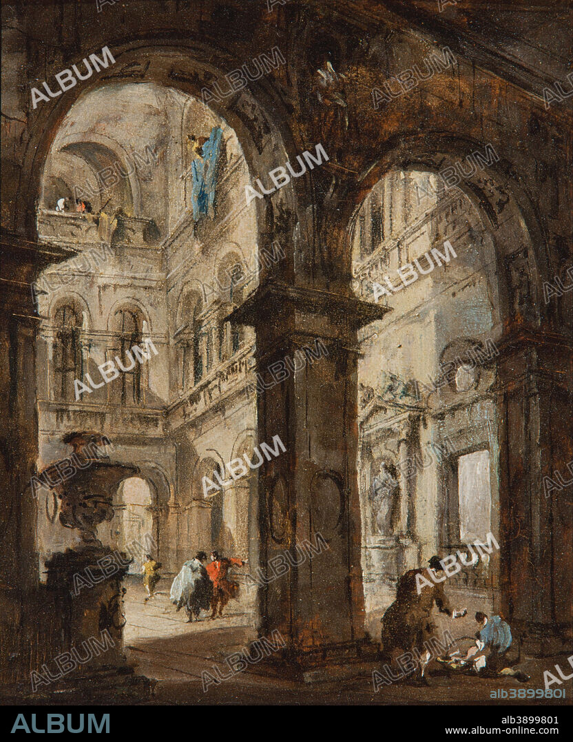 FRANCESCO GUARDI. An architectural capriccio. Date/Period: 18th century. Painting. Oil on wood panel. Height: 19 mm (0.74 in); Width: 15.20 mm (0.59 in).