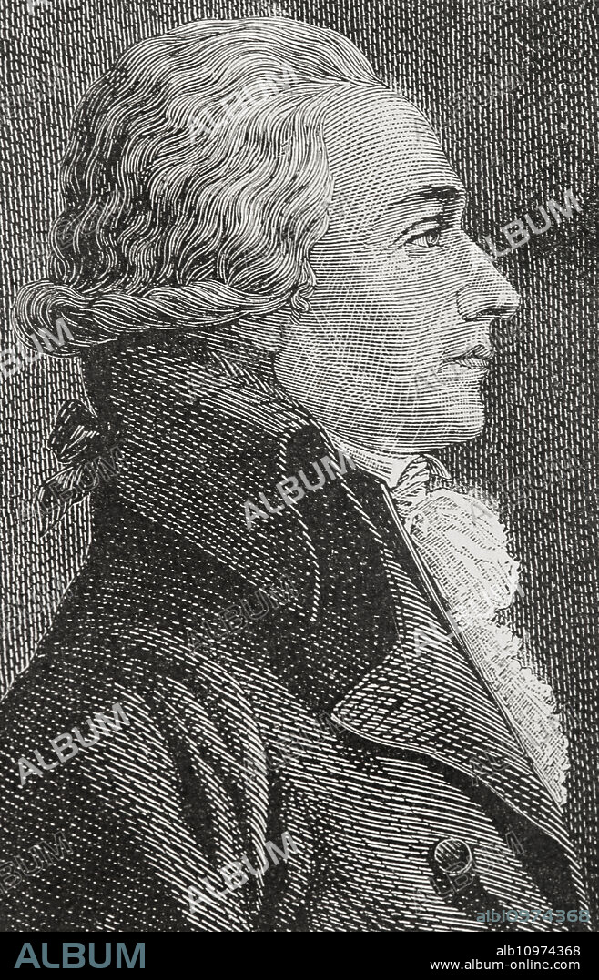 Louis-Marie Stanislas Fréron (1754-1802). Político francés, periodista y representante en la Asamblea Nacional durante la Revolución Francesa. Retrato. Grabado. "Historia de la Revolución Francesa". Tomo I, 1876.
