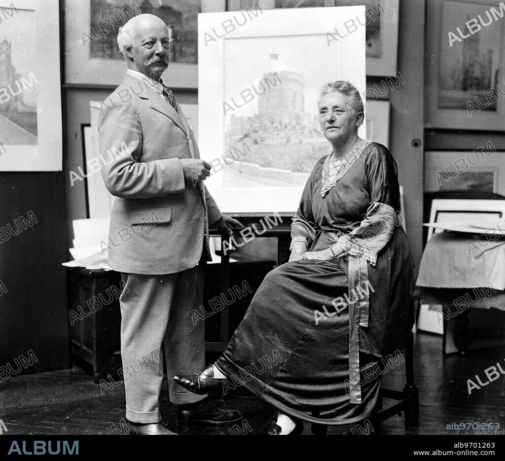 Mr Herbert John Finn , the water colour artist , who has published a book on English Castles . He is pictured with his wife at their home 74 Cheyne Walk , Chelsea .