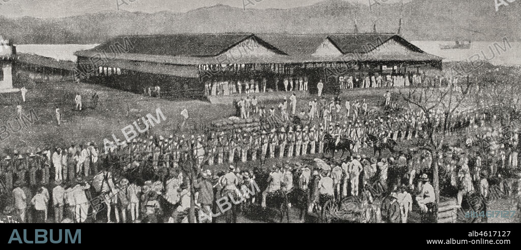 Cuban War of Independence (1895-1898). Island of Cuba. Santiago de Cuba. Review of troops coming from the interior of the island. Photoengraving. La Ilustración Española y Americana, 1898.